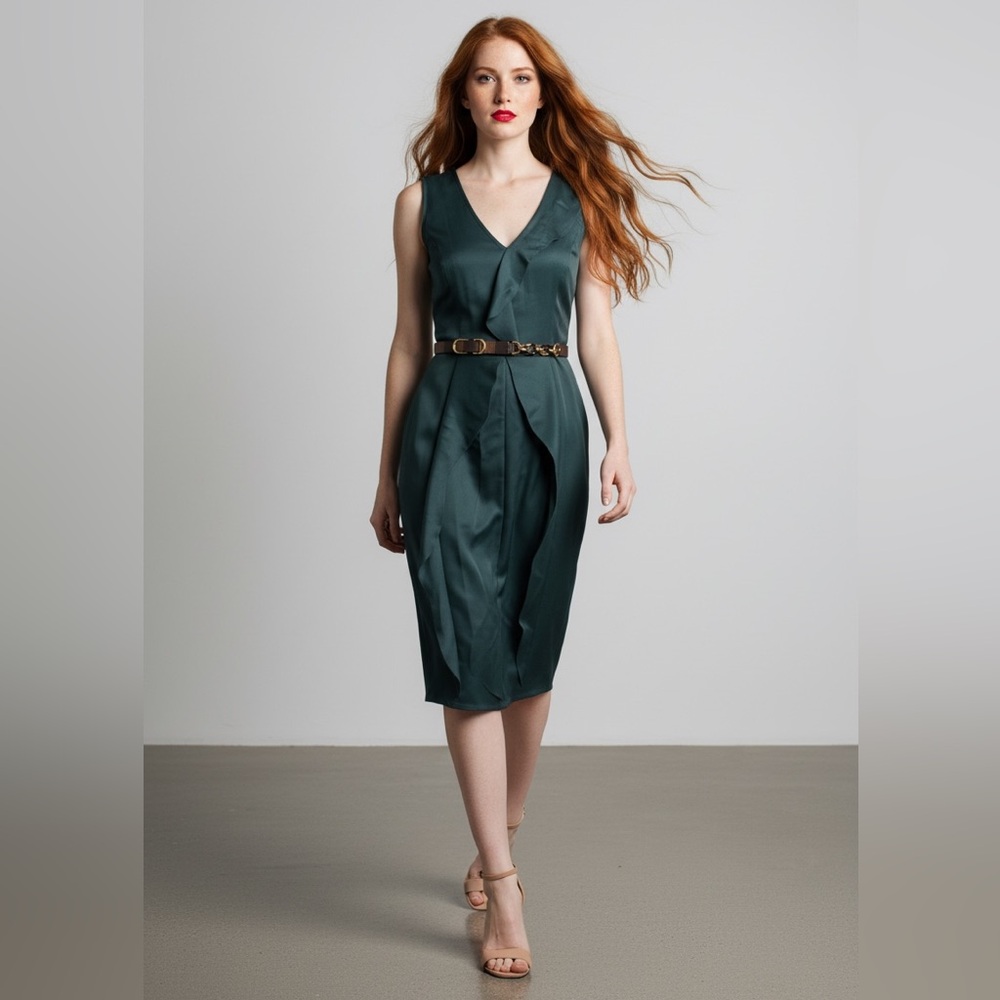 Fendi Emerald Virgin Wool Sheath Dress | IT40 US 4 Small | Pequin Belt